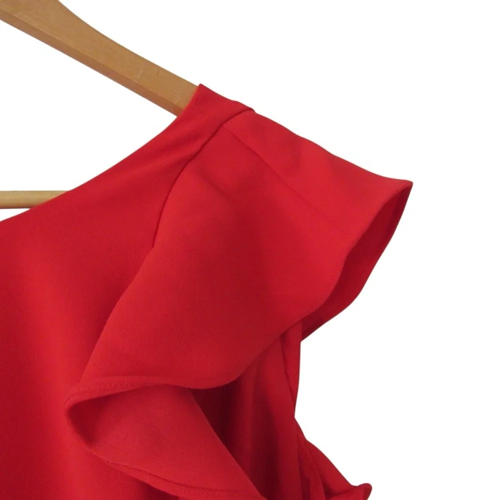J Crew Sleeveless Ruffle Jumpsuit In 365 Crepe 6 Red Open Back Ankle Length - Picture 3 of 12